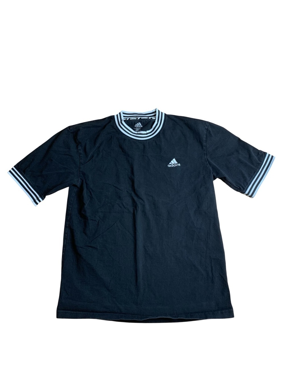 Adidas Black & White Striped Collar Short Sleeve Ringer T-Shirt Size L